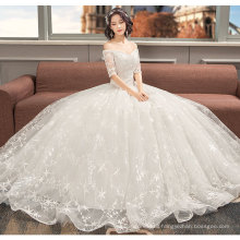 HQ191 Unique Shinny Stars Bridal Dress Floor Length Luxury Half Sleeves Off Shoulder Ball Gown Wedding Dress 2019